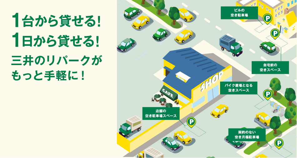 1台から貸せる！1日から貸せる！三井のリパークがもっと手軽に！